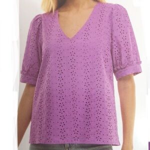 Draper James Women's Short Puff Sleeve Heidi V-Neck Top